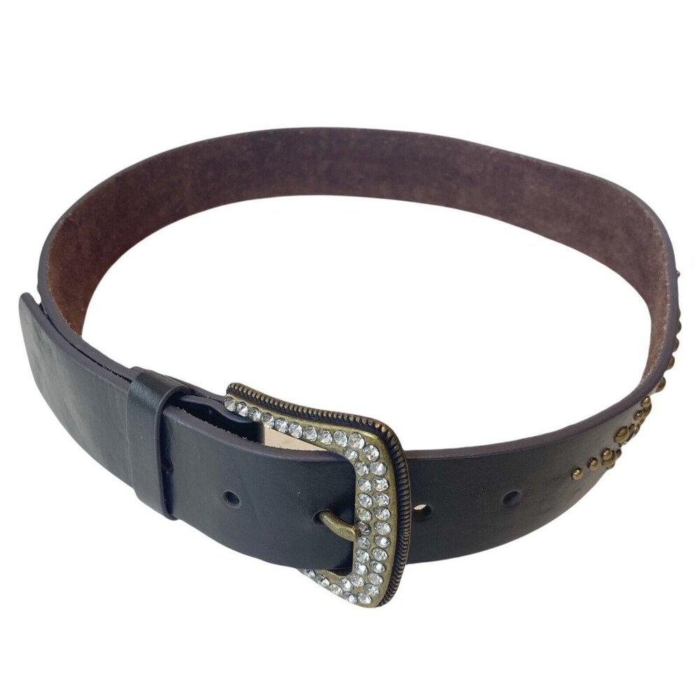 Genuine Brown Leather Metal Studded Bling Belt Buckle Boho Trendy Western 36” - Picture 7 of 7